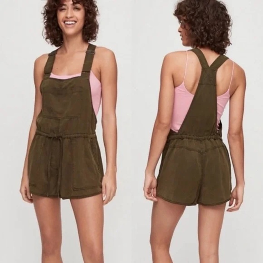 Aritzia Olive Green Short Overalls Romper
